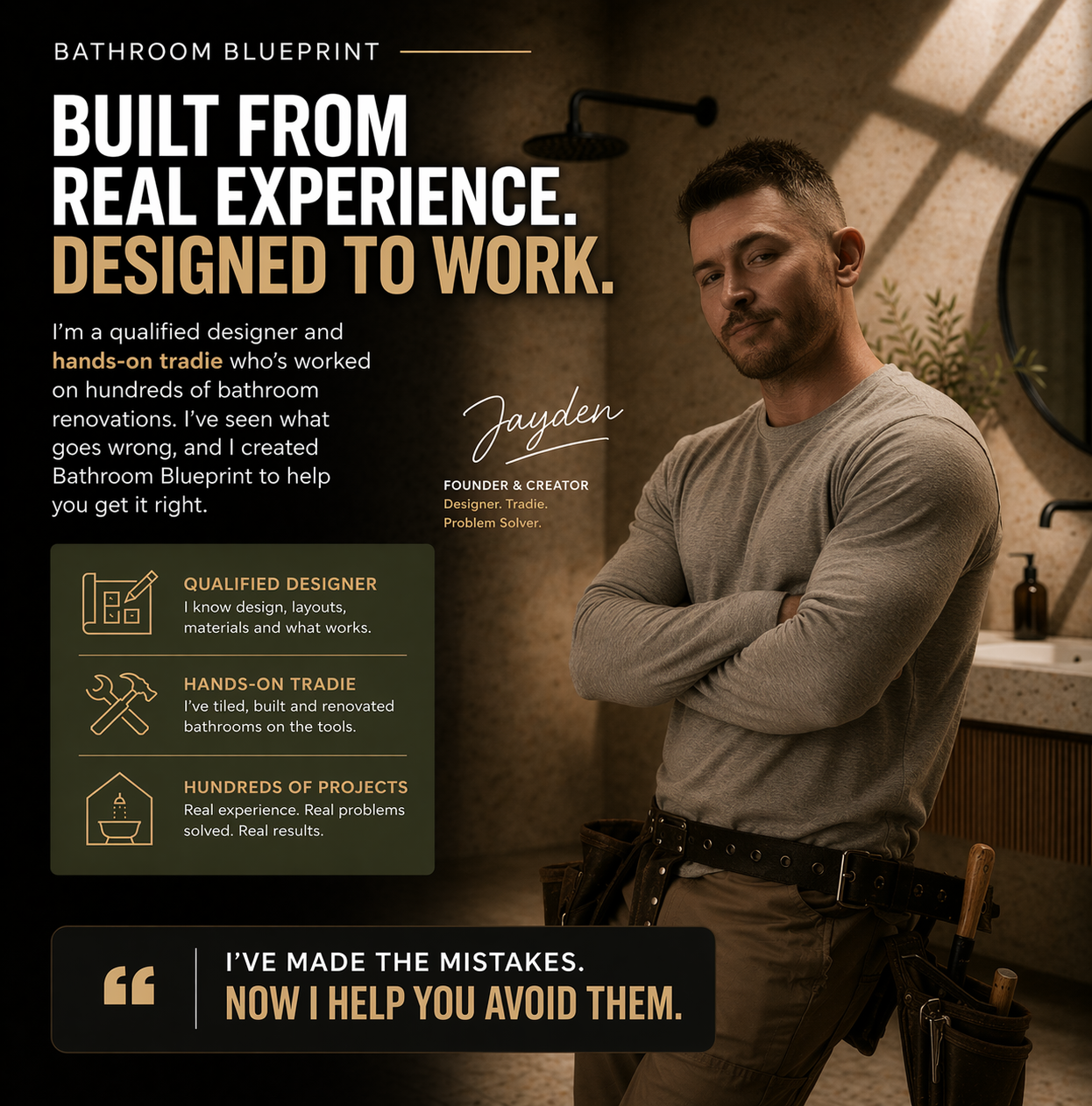 Australian bathroom expert standing in a bathroom with bathroom tips